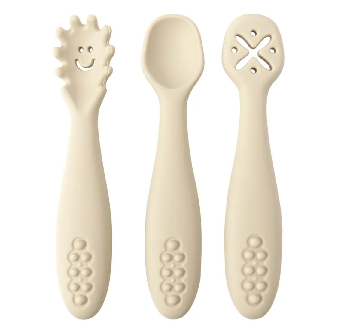 3 Pcs Silicone Pre Spoon & Fork Set | Feeding Utensils, Three Styles, Food Spoon, Chewable Silicone Spoon, Self-feeding Set, Training Spoon, Soft Head Silicone Spoon, 100% Food Grade Silicone - Cutlery