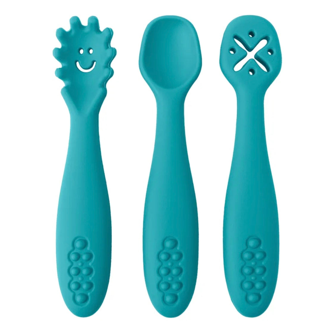 3 Pcs Silicone Pre Spoon & Fork Set | Feeding Utensils, Three Styles, Food Spoon, Chewable Silicone Spoon, Self-feeding Set, Training Spoon, Soft Head Silicone Spoon, 100% Food Grade Silicone - Cutlery