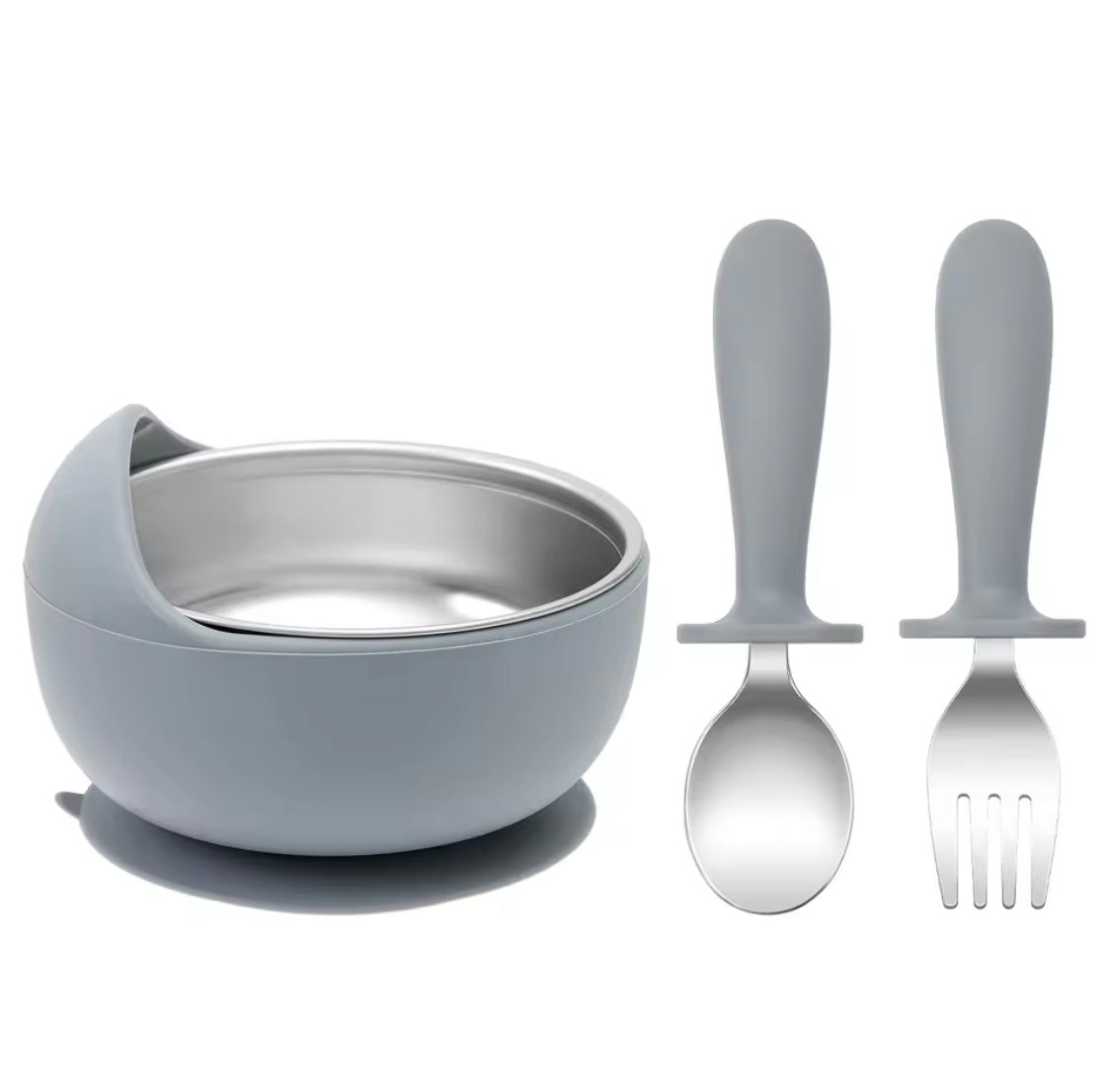 Stainless Steel Bowl with Spoon & Fork with Silicone Suction Base