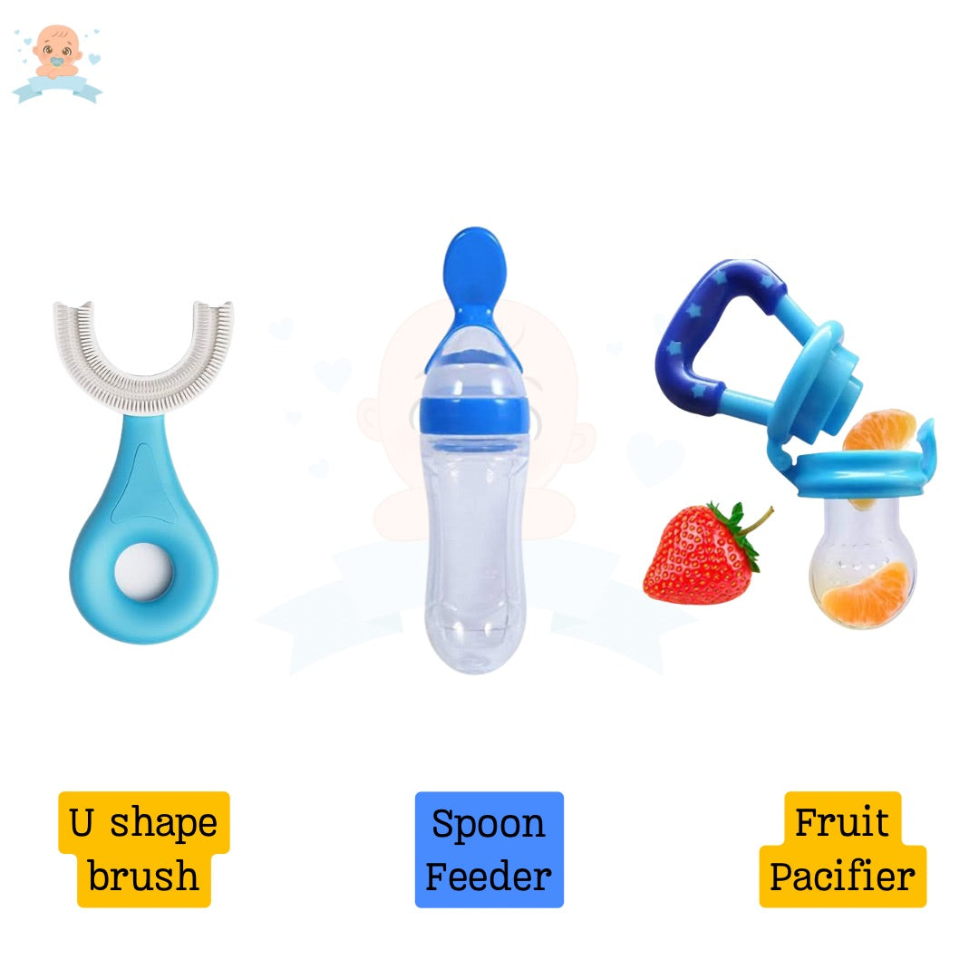 Combo Pack Spoon Feeder, U shape brush Fruit Pacifier – Revogue