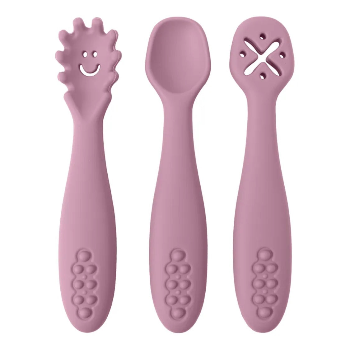 3 Pcs Silicone Pre Spoon & Fork Set | Feeding Utensils, Three Styles, Food Spoon, Chewable Silicone Spoon, Self-feeding Set, Training Spoon, Soft Head Silicone Spoon, 100% Food Grade Silicone - Cutlery