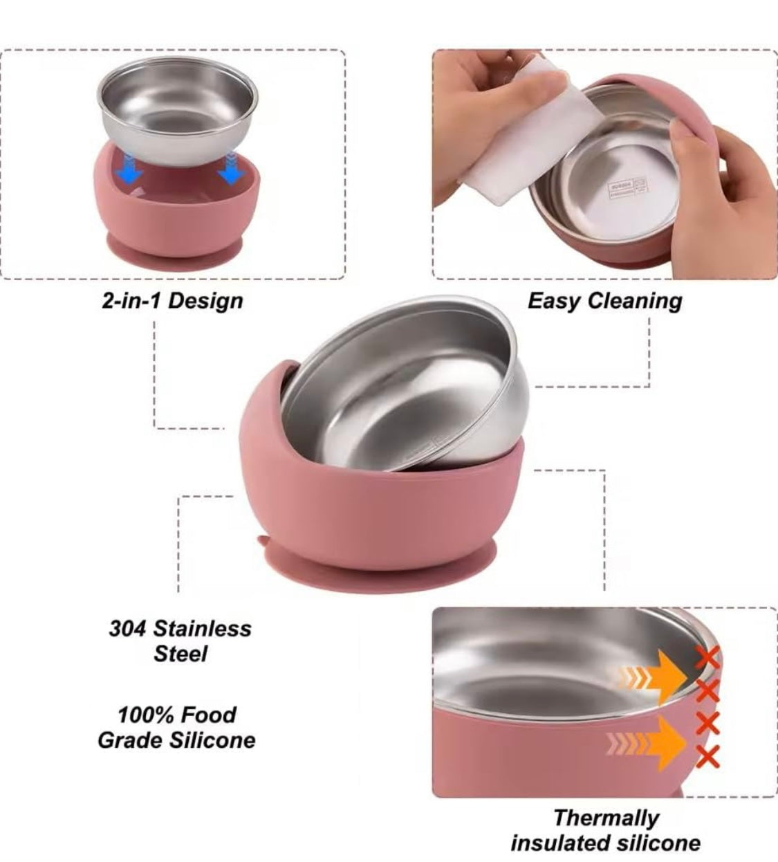 Stainless steel bowl with silicone suction - Beige