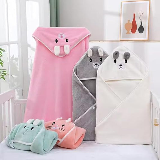 Baby Bath Towel with Hood - White