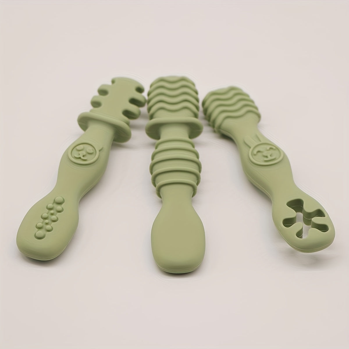 Silicone Pre Spoon & Fork Set | 3pcs Feeding Utensils, Three Styles, Food Spoon, Chewable Silicone Spoon, Self-feeding Set, Training Spoon, Soft Head Silicone Spoon, 100% Food Grade Silicone, - Cutlery