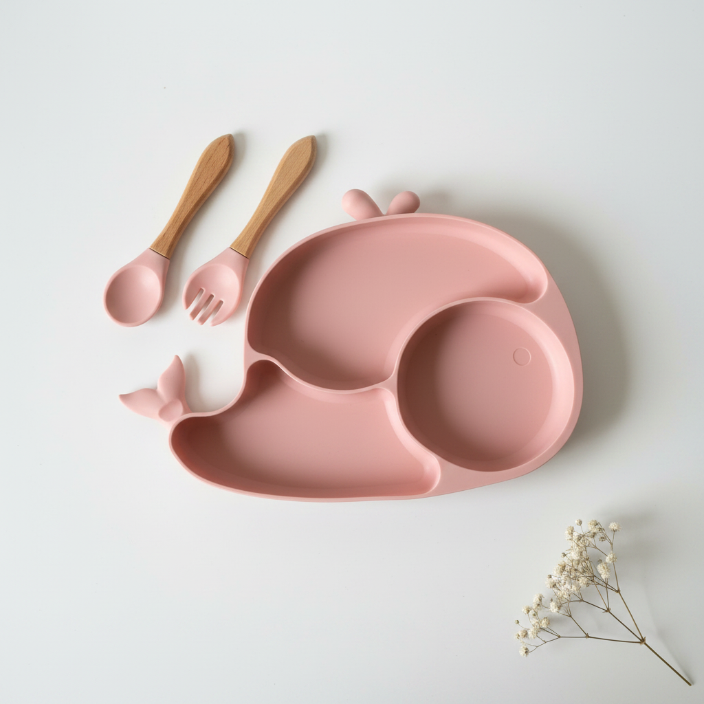 3Pcs Silicone Baby Feeding Set BPA Free - Whale Shape Plate