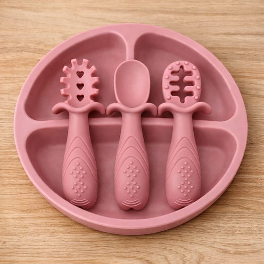 Silicone suction plate with pre spoon set - 4 Pcs plate set