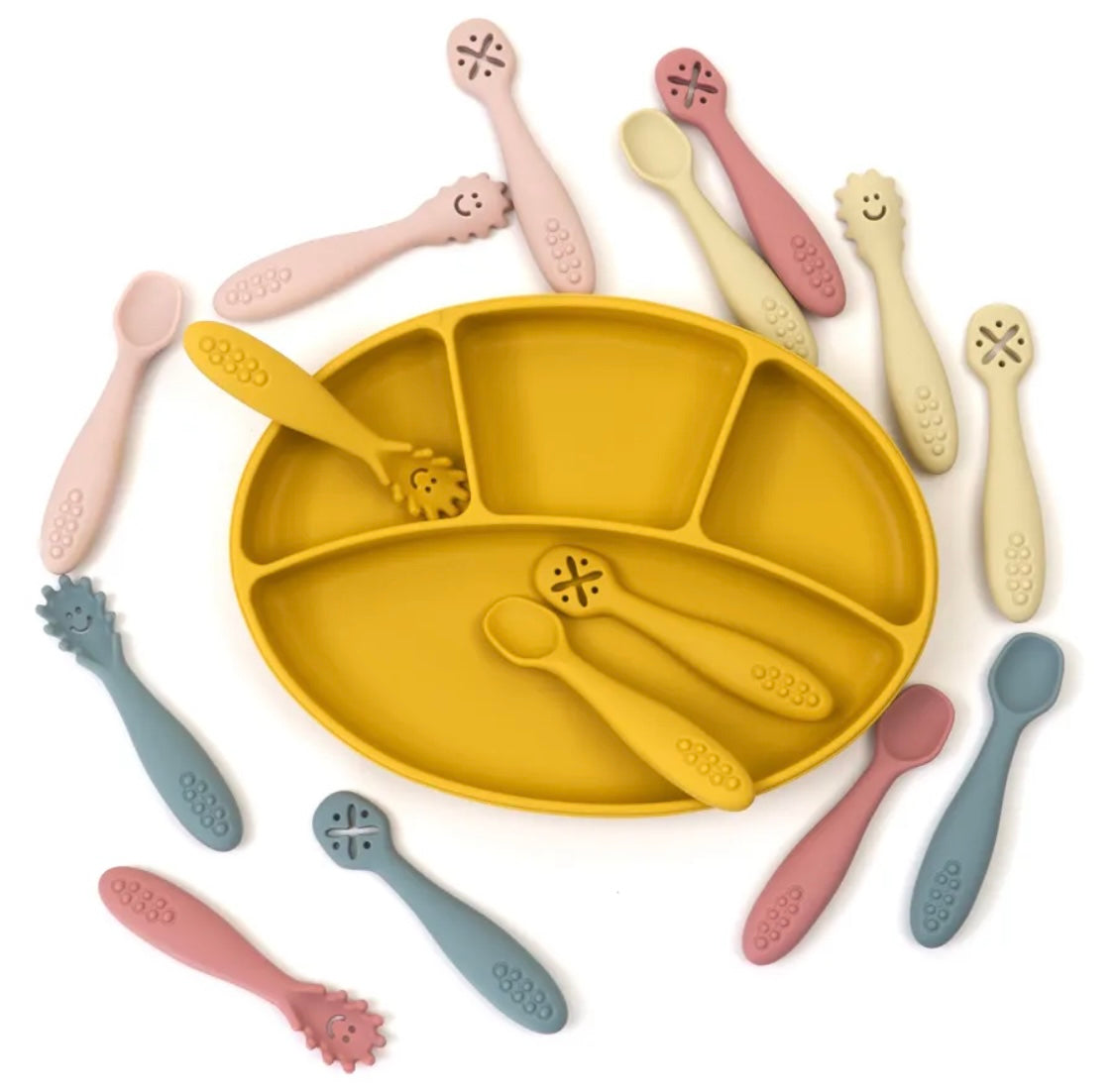 3 Pcs Silicone Pre Spoon & Fork Set | Feeding Utensils, Three Styles, Food Spoon, Chewable Silicone Spoon, Self-feeding Set, Training Spoon, Soft Head Silicone Spoon, 100% Food Grade Silicone - Cutlery