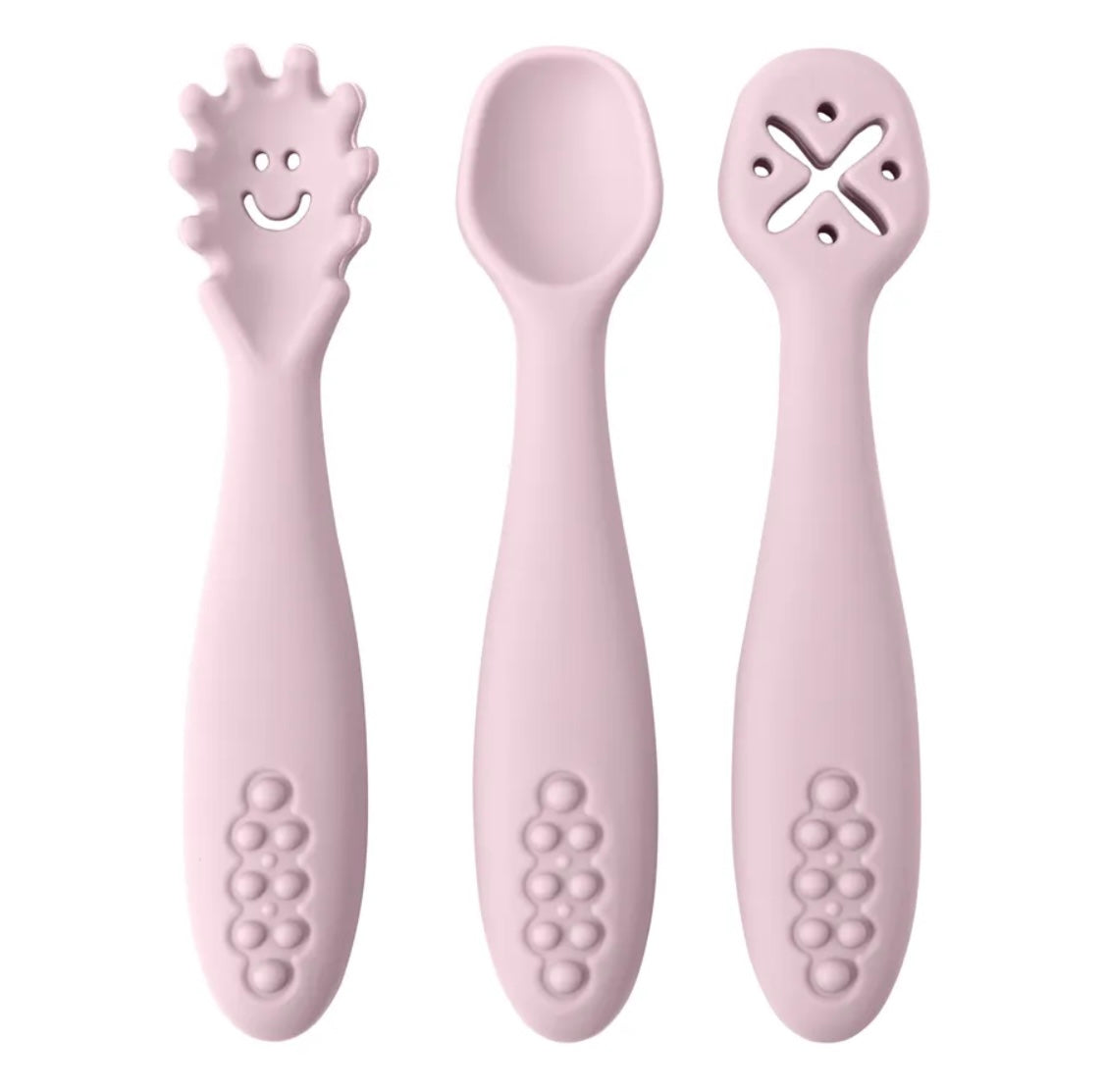 3 Pcs Silicone Pre Spoon & Fork Set | Feeding Utensils, Three Styles, Food Spoon, Chewable Silicone Spoon, Self-feeding Set, Training Spoon, Soft Head Silicone Spoon, 100% Food Grade Silicone - Cutlery