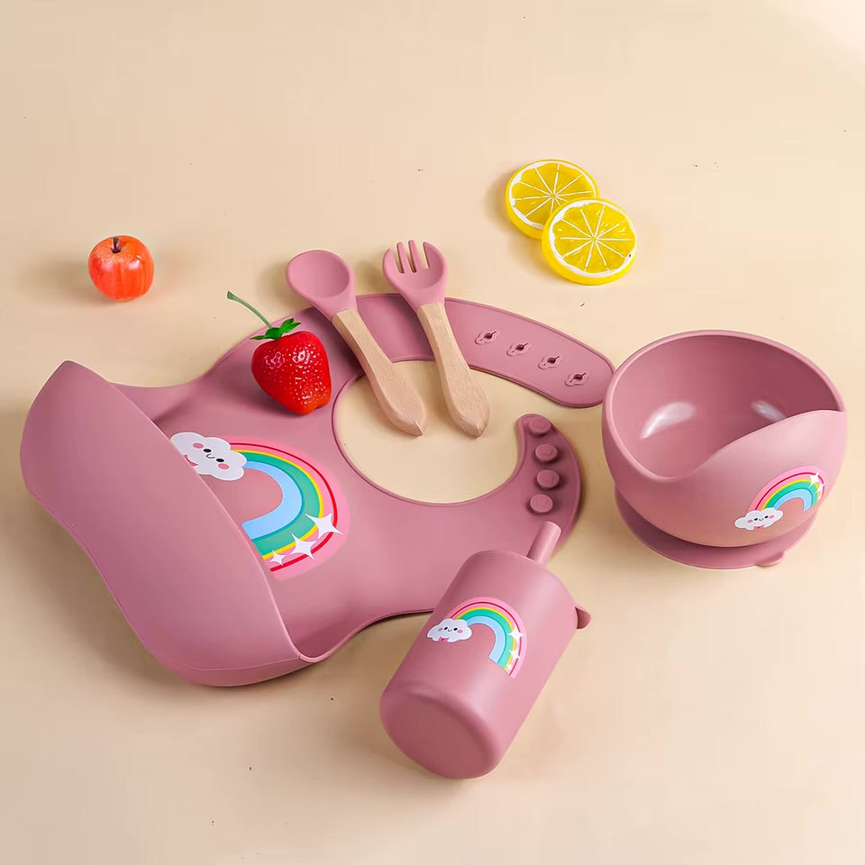 5 Pcs Printed Silicone Feeding Set - Cutlery