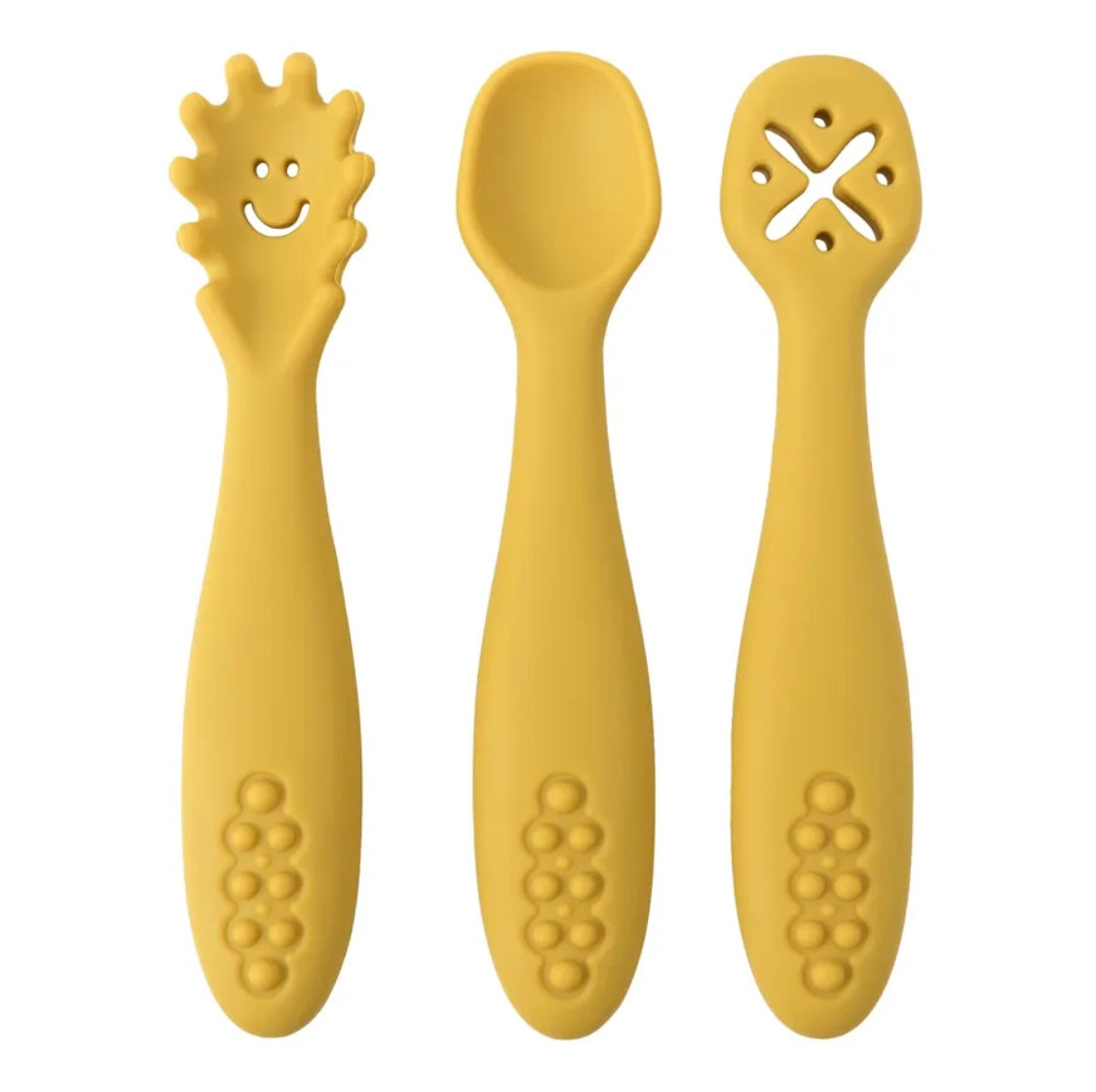 3 Pcs Silicone Pre Spoon & Fork Set | Feeding Utensils, Three Styles, Food Spoon, Chewable Silicone Spoon, Self-feeding Set, Training Spoon, Soft Head Silicone Spoon, 100% Food Grade Silicone - Cutlery