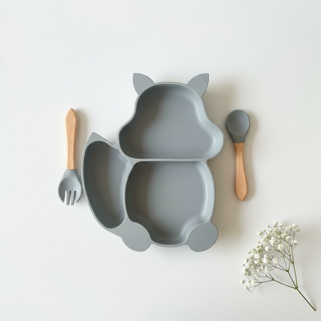 3Pcs Silicone Baby Feeding Set BPA Free - Whale Shape Plate
