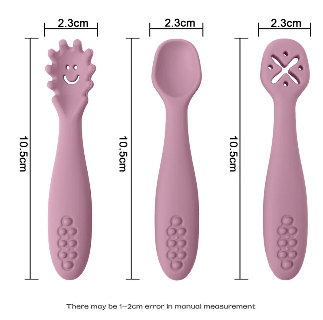 3 Pcs Silicone Pre Spoon & Fork Set | Feeding Utensils, Three Styles, Food Spoon, Chewable Silicone Spoon, Self-feeding Set, Training Spoon, Soft Head Silicone Spoon, 100% Food Grade Silicone - Cutlery