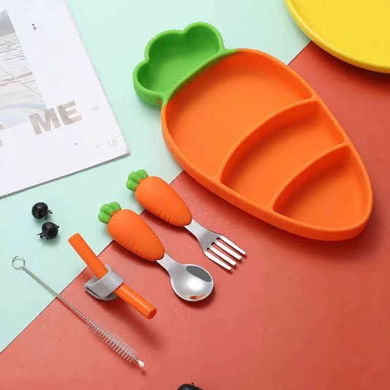 5 Pcs Cutlery Set Fork Plate Spoon Straw Brush - Cutlery