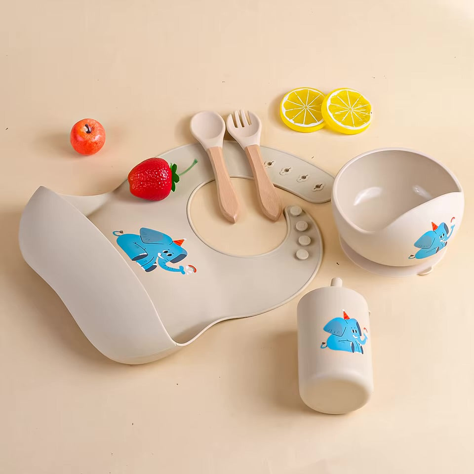 5 Pcs Printed Silicone Feeding Set - Cutlery