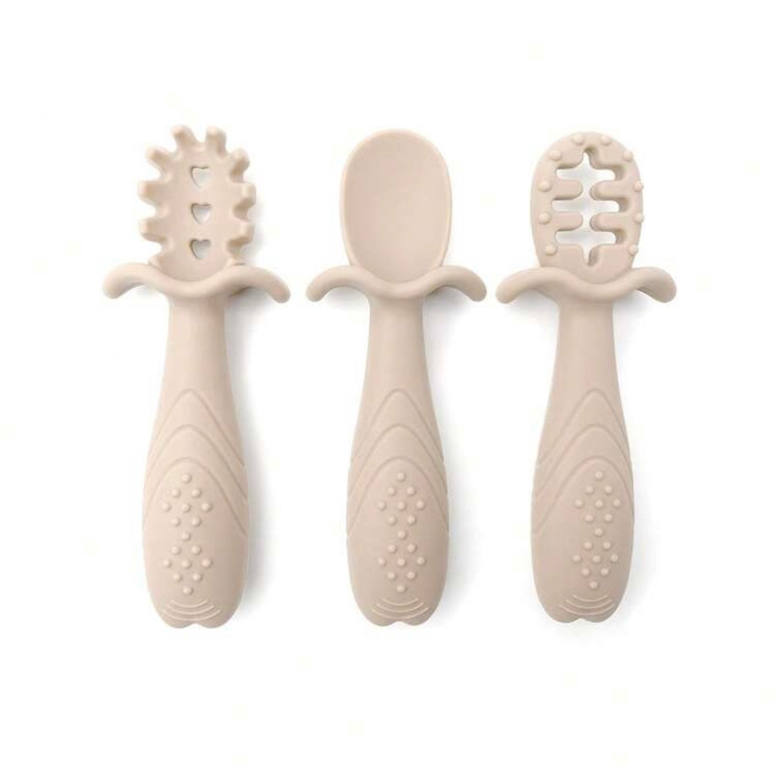 3 Pcs Silicone Pre Spoon & Fork Set | Feeding Utensils, Chewable Silicone Spoon, Self-feeding Set, Training Spoon, 100% Food Grade Silicone, BPA-free