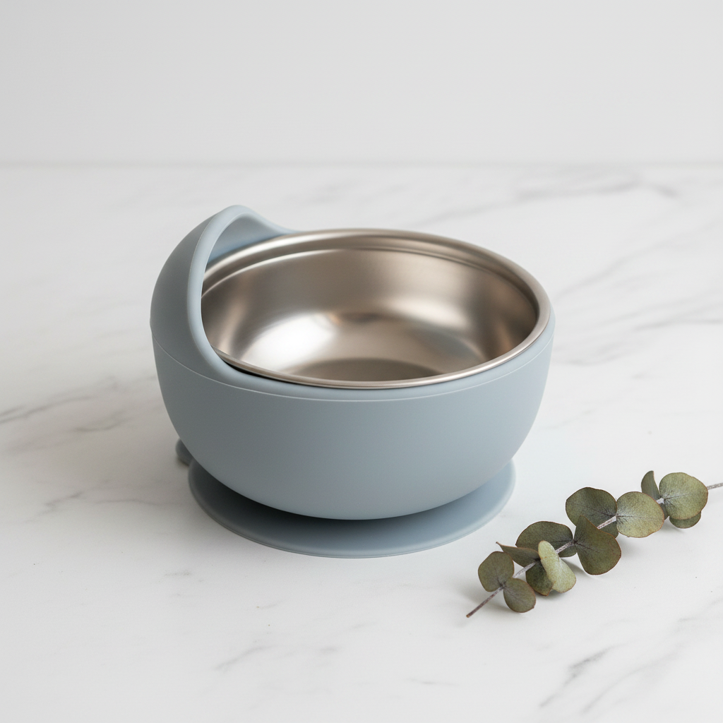 Stainless steel bowl with silicone suction
