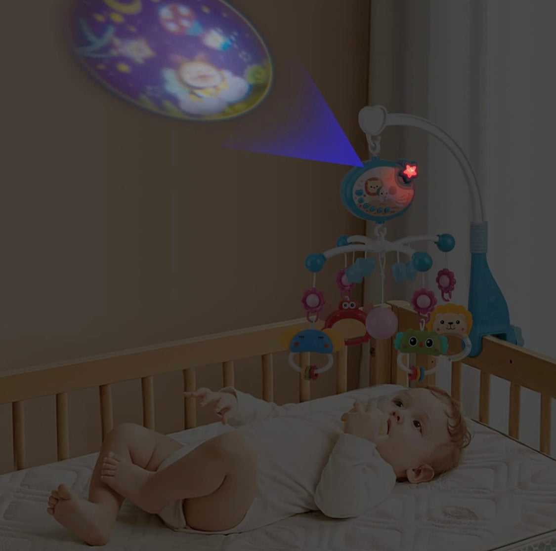 Musical Cot Mobile With Rattle Toys, Light & Projection | Bed Bell