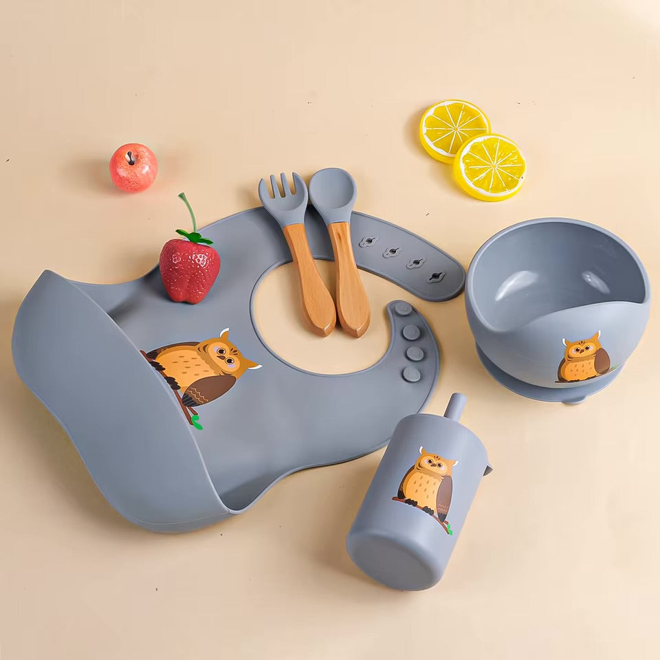 5 Pcs Printed Silicone Feeding Set - Cutlery