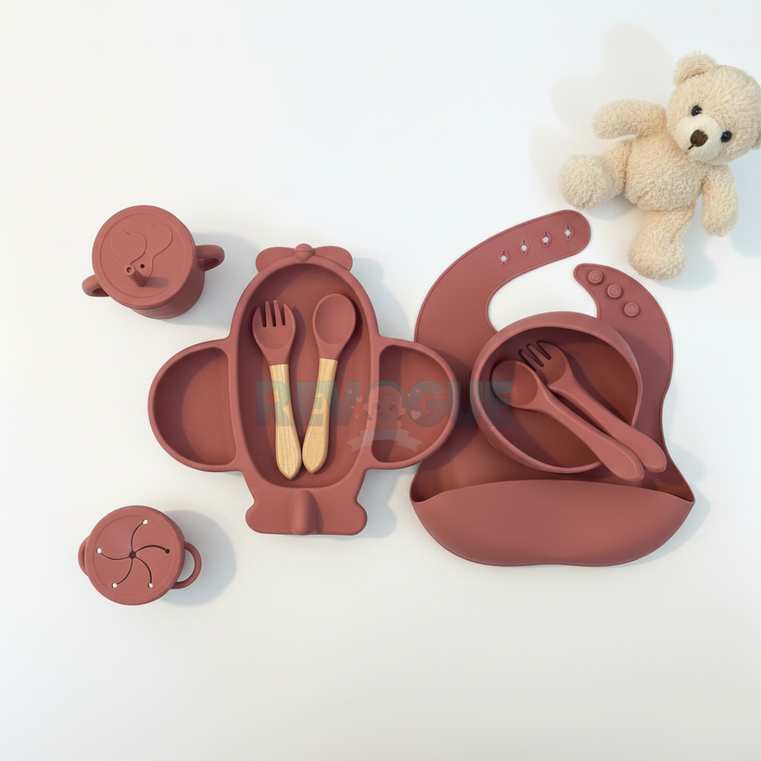 Silicone Baby Feeding Set BPA Free - 8 Pcs Airplane Shape Plate