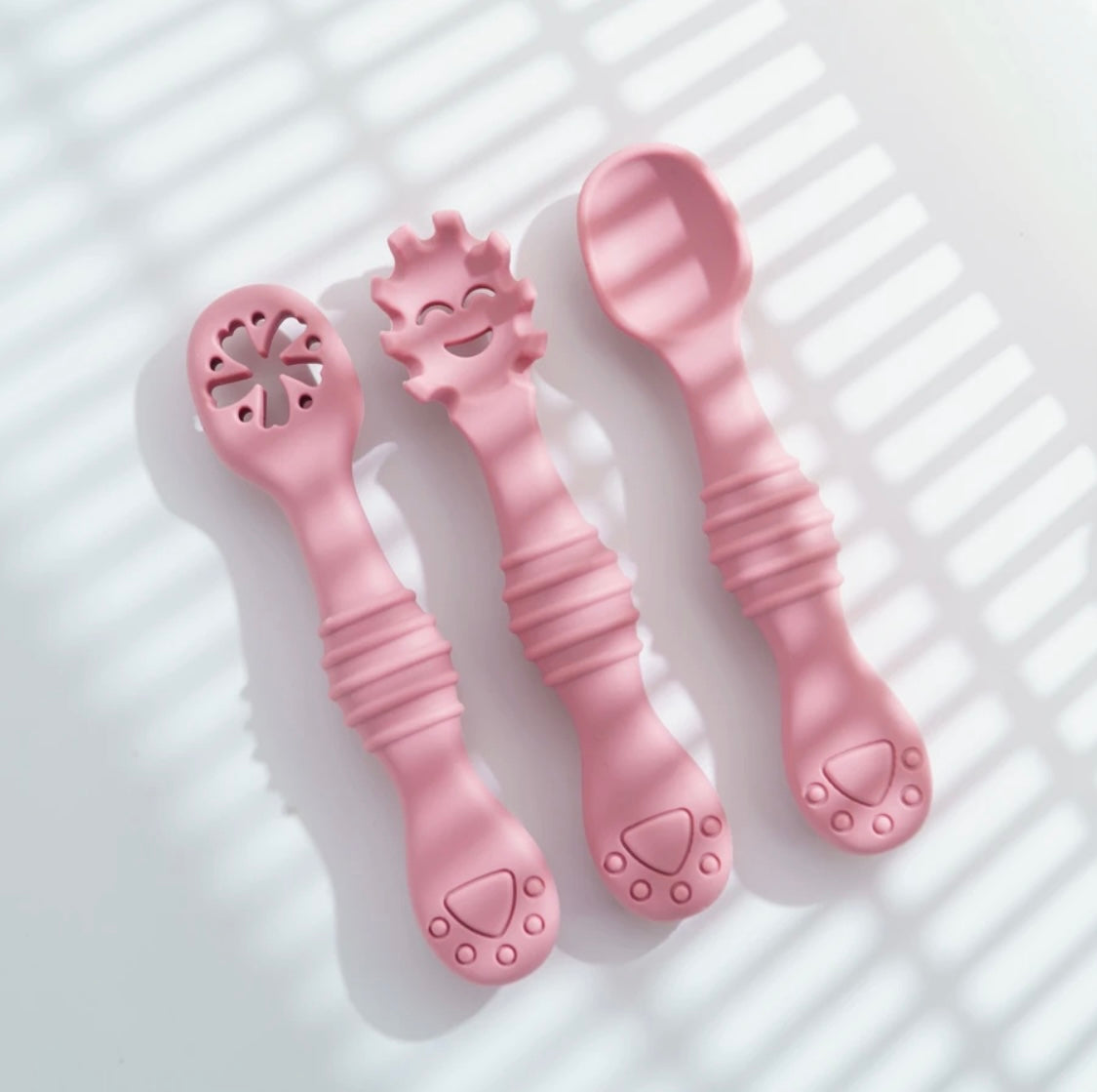 Silicone Pre Spoon & Fork Set | 3pcs Feeding Utensils, Three Styles, Food Spoon, Chewable Silicone Spoon, Self-feeding Set, Training Spoon, Soft Head Silicone Spoon, 100% Food Grade Silicone, - Cutlery