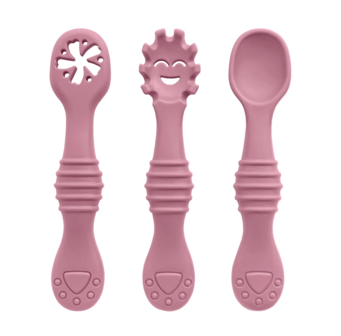 Silicone Pre Spoon & Fork Set | 3pcs Feeding Utensils, Three Styles, Food Spoon, Chewable Silicone Spoon, Self-feeding Set, Training Spoon, Soft Head Silicone Spoon, 100% Food Grade Silicone, - Cutlery