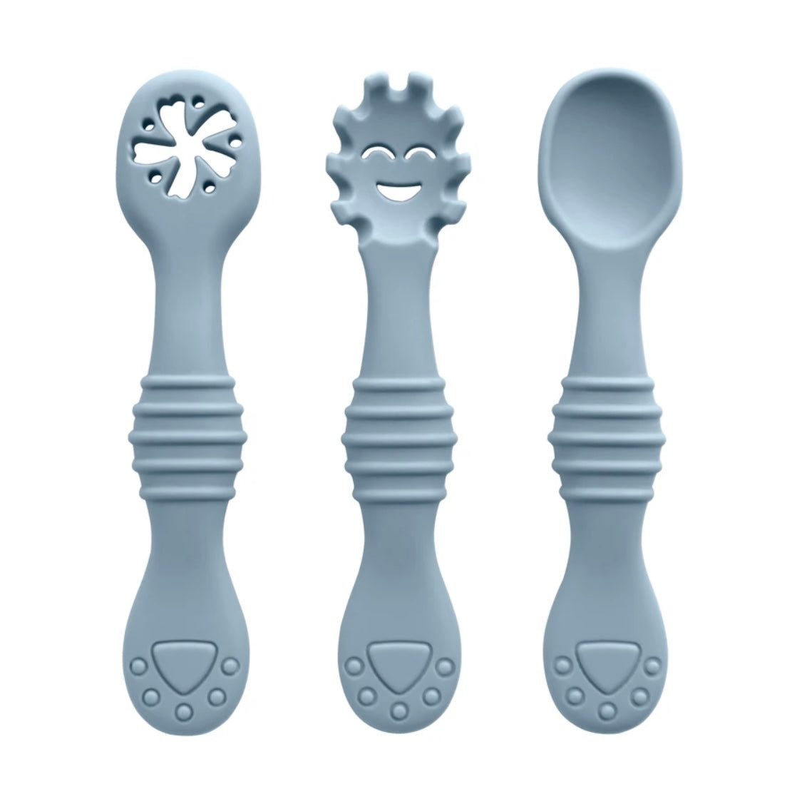 Silicone Pre Spoon & Fork Set | 3pcs Feeding Utensils, Three Styles, Food Spoon, Chewable Silicone Spoon, Self-feeding Set, Training Spoon, Soft Head Silicone Spoon, 100% Food Grade Silicone, - Cutlery