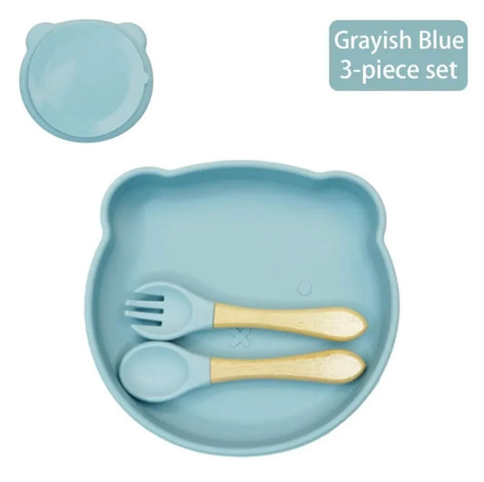 3Pcs Silicone Baby Feeding Set BPA Free - Blue - Cutlery
