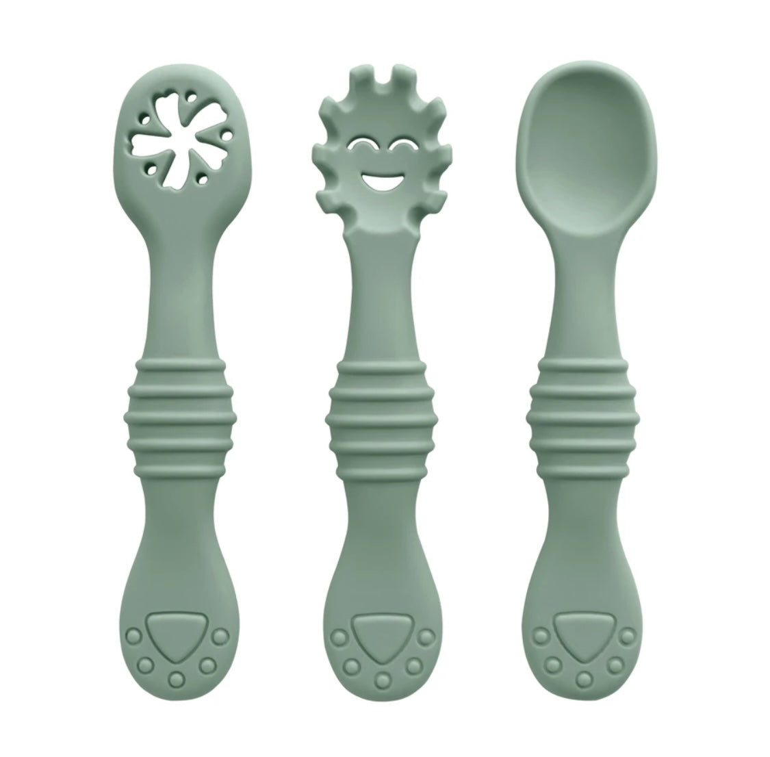 Silicone Pre Spoon & Fork Set | 3pcs Feeding Utensils, Three Styles, Food Spoon, Chewable Silicone Spoon, Self-feeding Set, Training Spoon, Soft Head Silicone Spoon, 100% Food Grade Silicone, - Cutlery