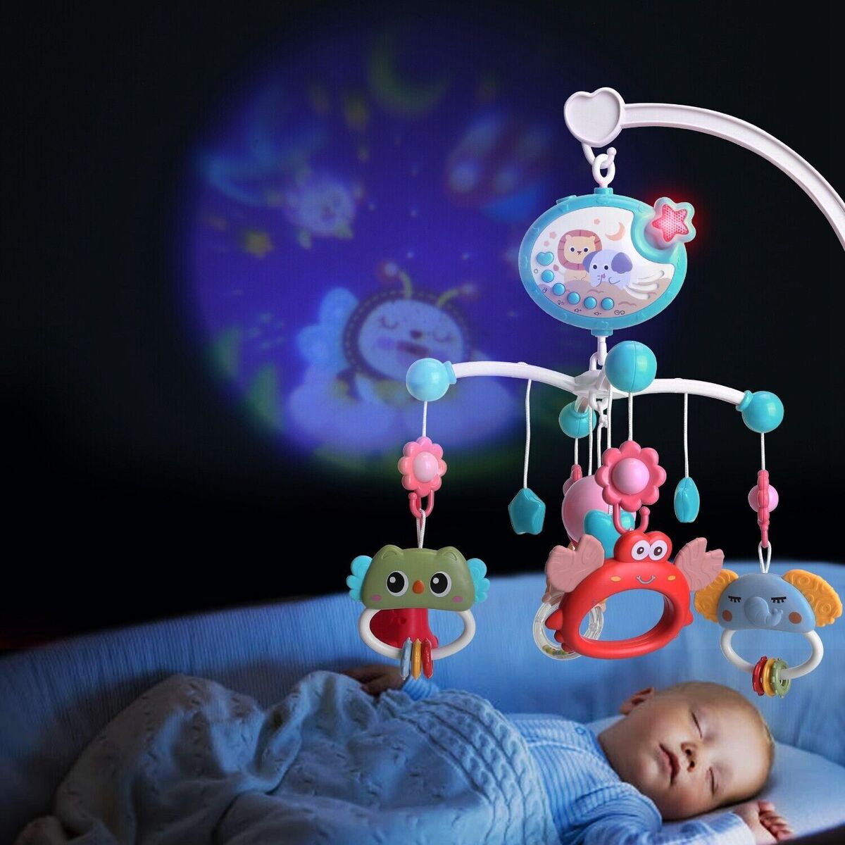 Musical Cot Mobile With Rattle Toys, Light & Projection | Bed Bell