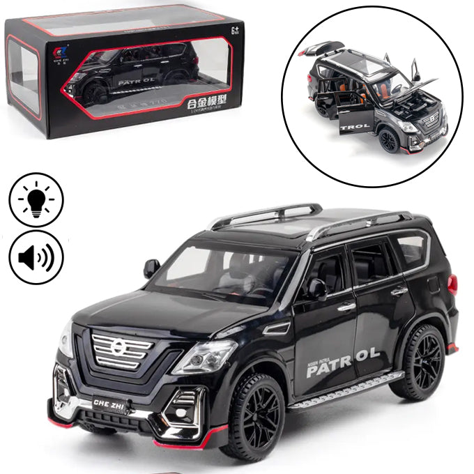 XLG Nissan Patrol Die Cast Model Car 1:24 Scale - Lights & Music - Black - Toy Sets