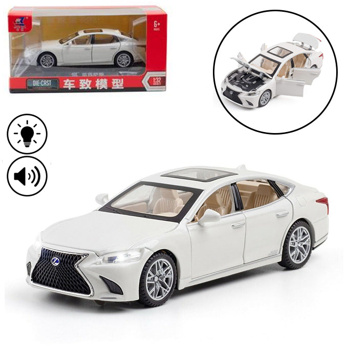 Lexus Die Cast Car Model 4 Door Open With Trunk & Bonult - 1:32 Scale – Toys For Boys - White - Toy Sets