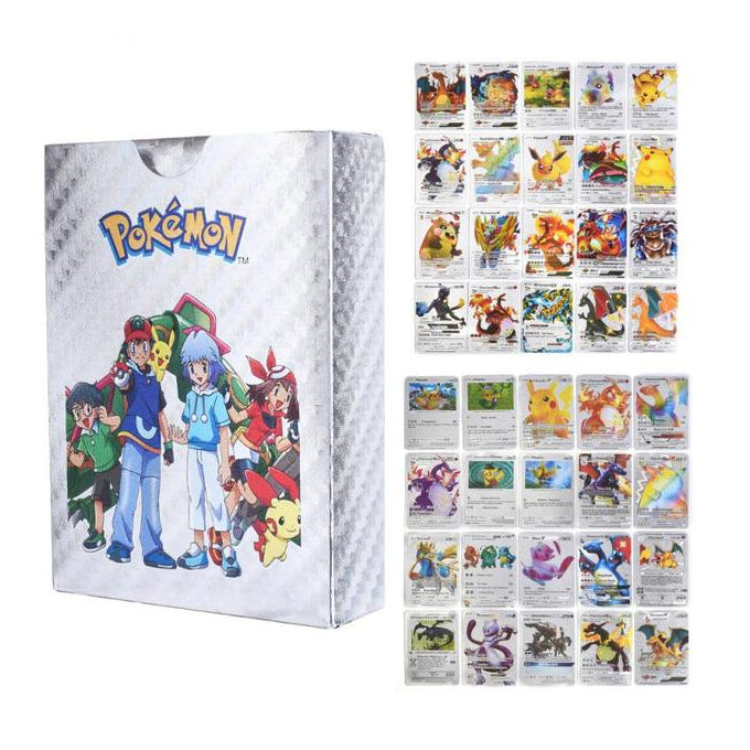 55 PCS Silver Foil Rare Cards Packs Set Deck Box Including Assorted The Latest Vmax GX EX DX V Cards Silver Toy for boys - Toy Sets