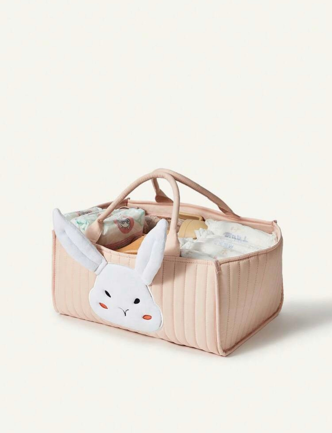 Essential Baby Supplies, Pink Bunny Ear Design Baby Storage Caddy Basket, Suitable For Diaper Storage, Baby Gift Basket, Baby Laundry Basket