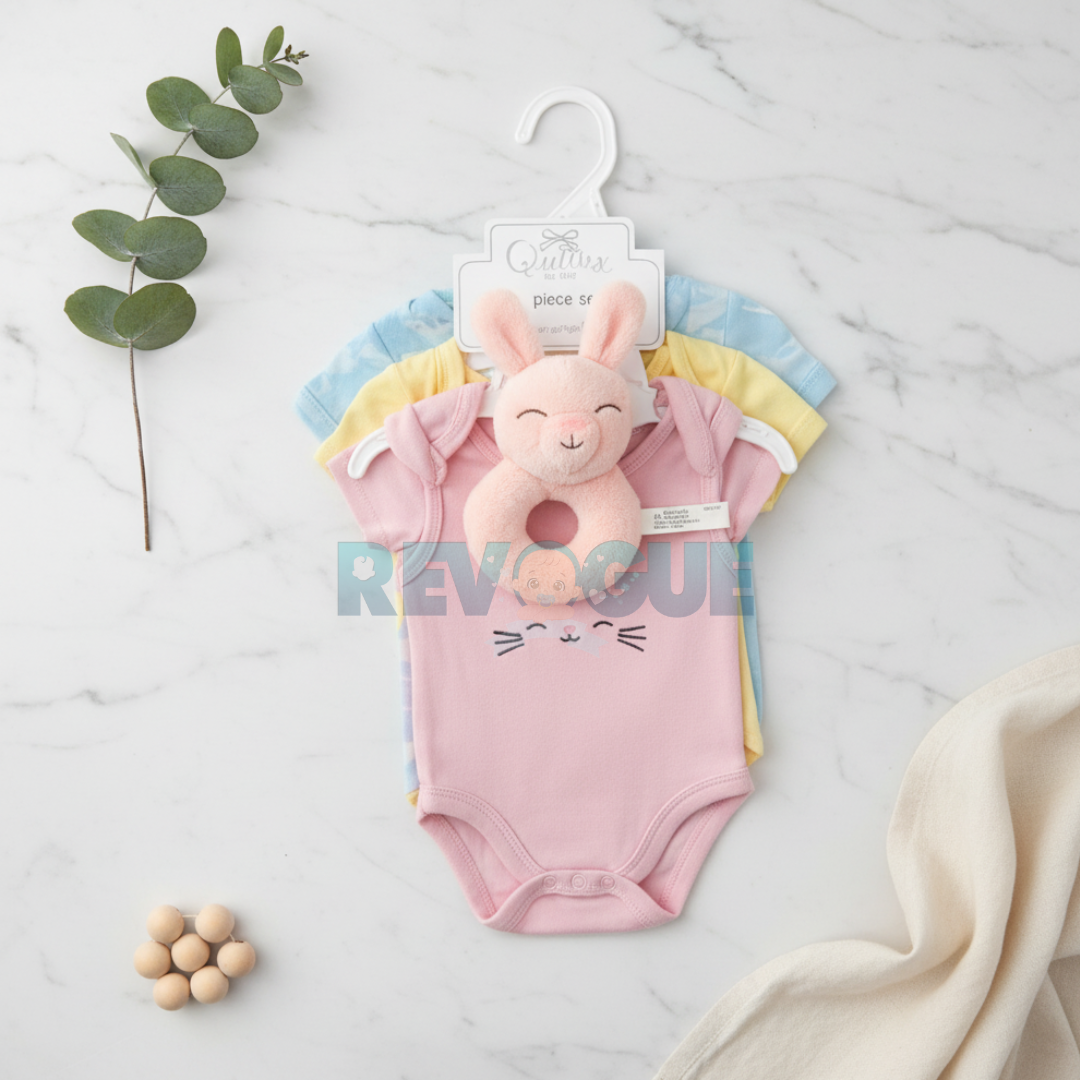 3 Pcs Bodysuit Set with Soft Toy