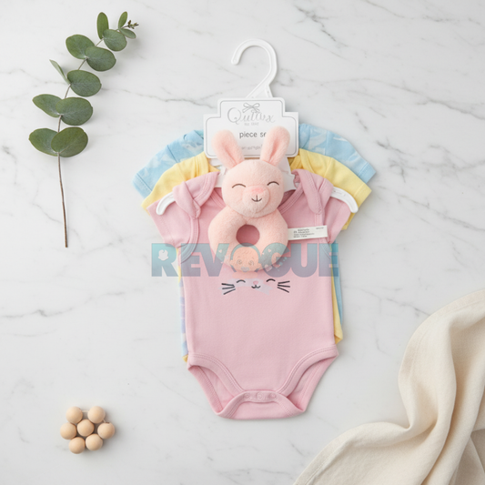 3 Pcs Bodysuit Set with Soft Toy