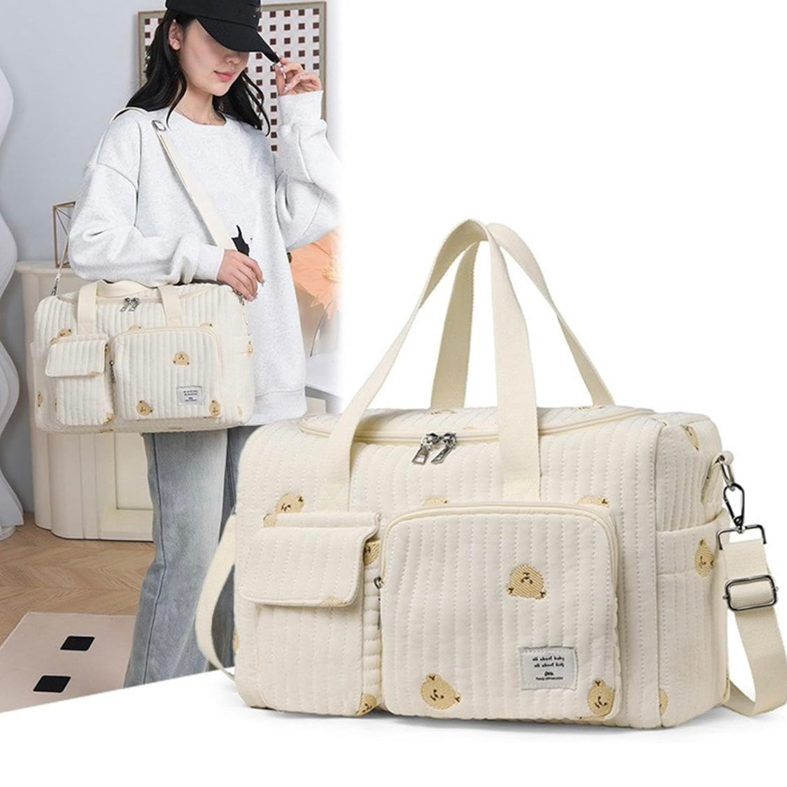 New Maternity Tote Bag - Diaper Mommy Maternity Bag - Bear Print Duffle Bag