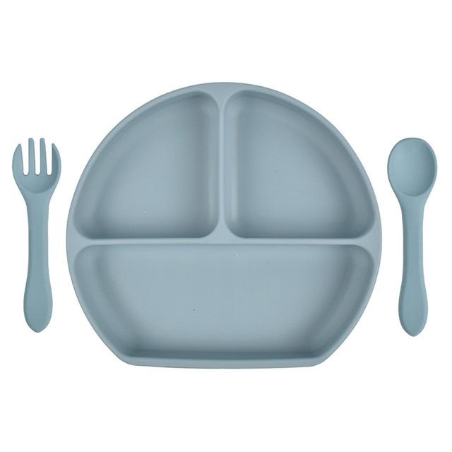 Silicone Suction  Plate with Spoon & Fork - 3 Pcs Silicone Set