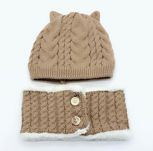 Baby Winter Hat Toddler Cat Hat with Scarf Fleece Lined Knitted Hat Neck Warmer - Apparel