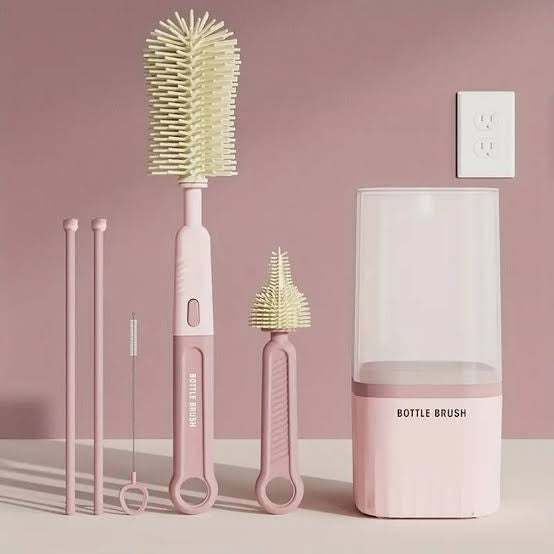 Silicone Baby Bottle Cup Brush Set with Storage Box Newborn Gift Milk Bottle Cleaning Brushes Suit Portable Detachable Cleaning 6 in 1 - Cutlery