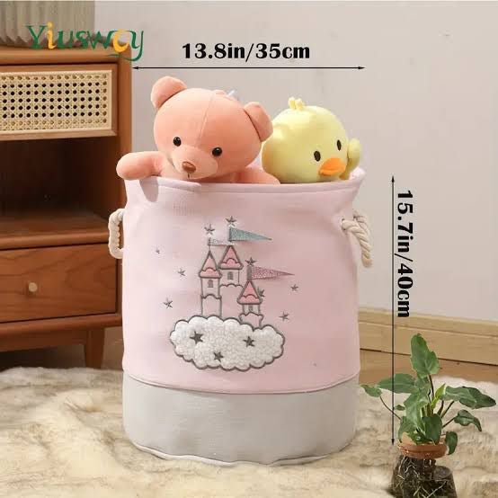 Foldable Girls Multi-Purpose Storage Basket with Rope Handles - For Toys, Laundry & Nursery Essentials - Princess & Castle Print