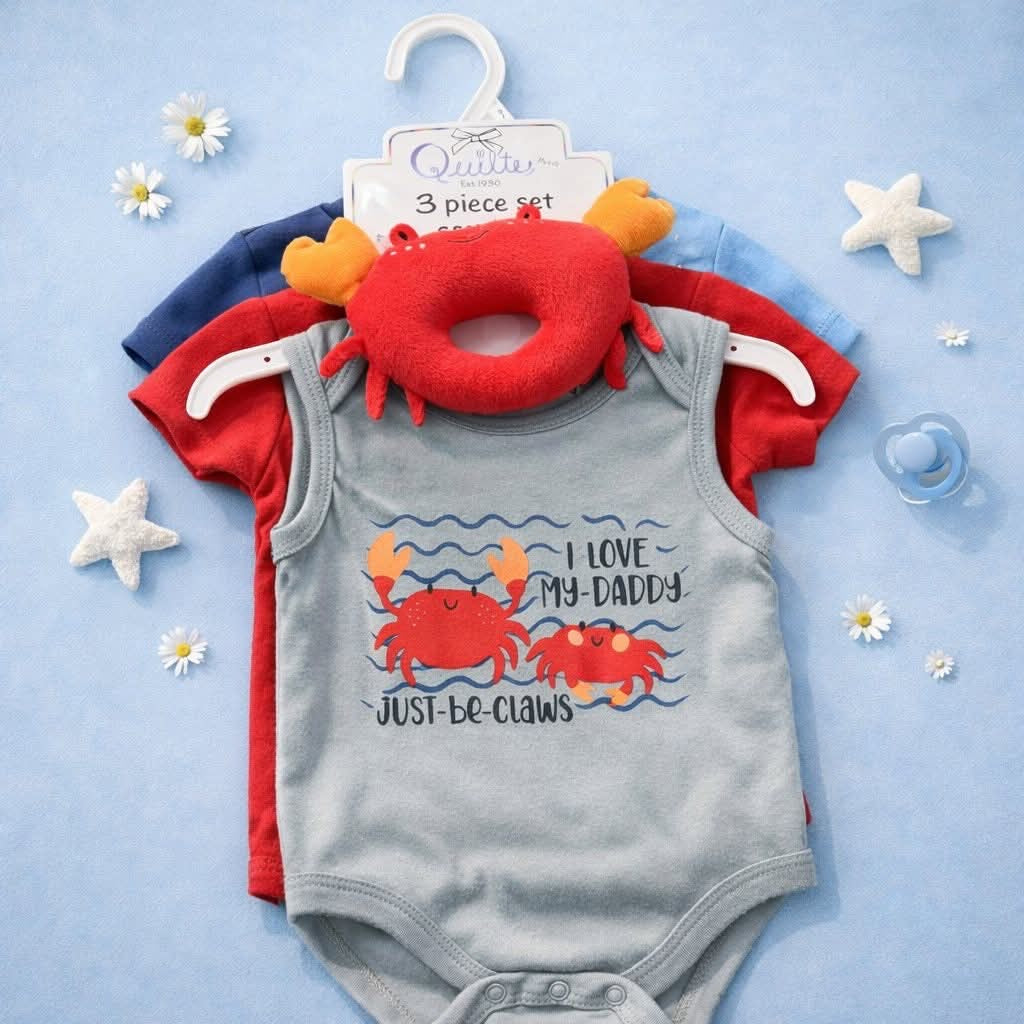 3 Pcs Bodysuit Set with Soft Toy - Apparel