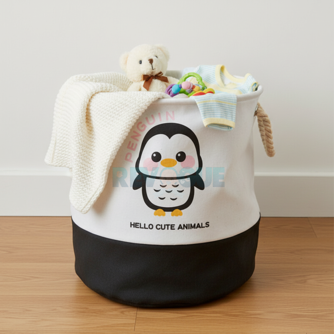 Foldable Kids Multi-Purpose Storage Basket with Rope Handles - For Toys, Laundry & Nursery Essentials