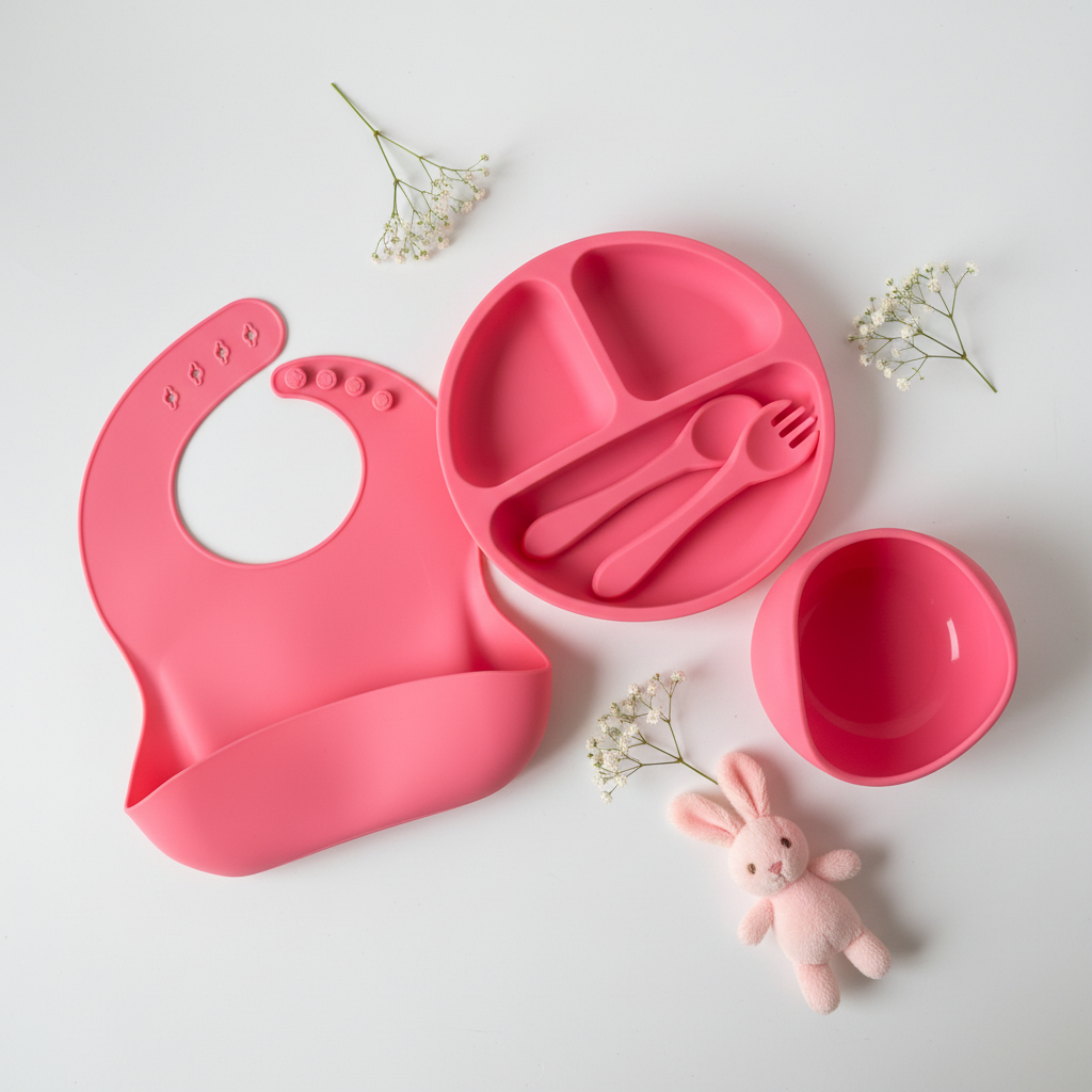 Silicone Feeding Set - Pink 5 Pcs