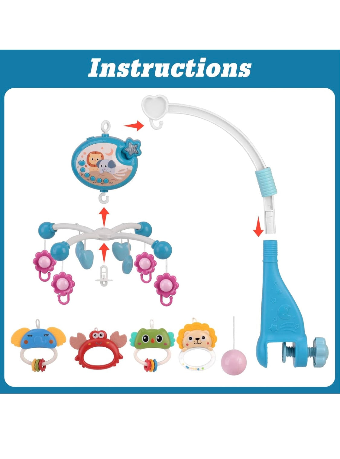 Musical Cot Mobile With Rattle Toys, Light & Projection | Bed Bell