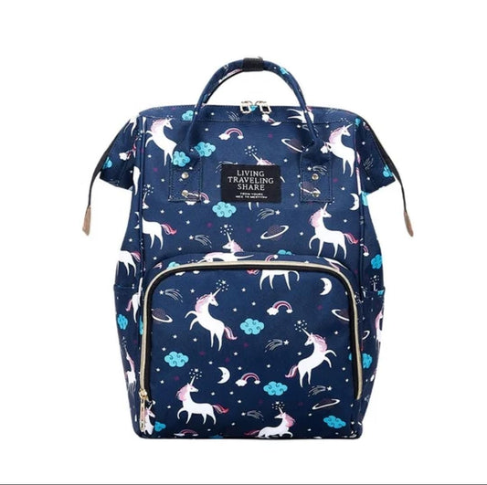 Diaper Bag Backpack - Unicorn Print Blue