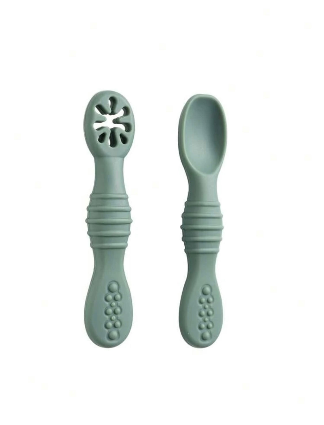 2 Pcs Silicone Pre Spoon & Fork Set |  Feeding Utensils, Food Spoon Self-feeding Set, Training Spoon, Soft Head Silicone Spoon, 100% Food Grade Silicone, BPA-free