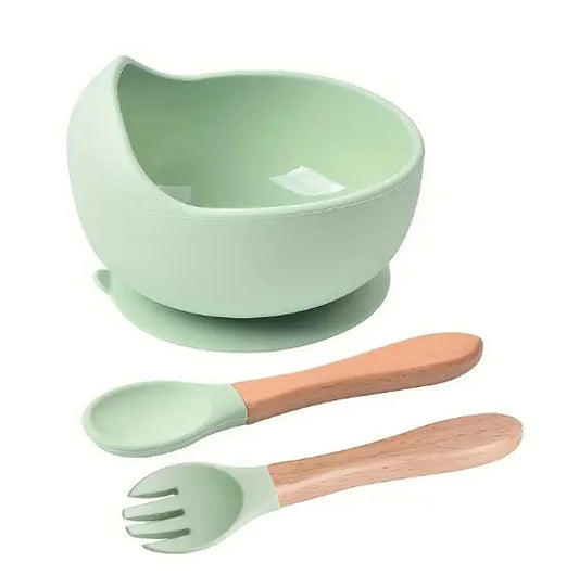 Silicone Suction Bowl with Spoon & Fork - Cutlery