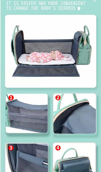 Bed and Bag - Pink & Grey - Diaper & Mother Bags