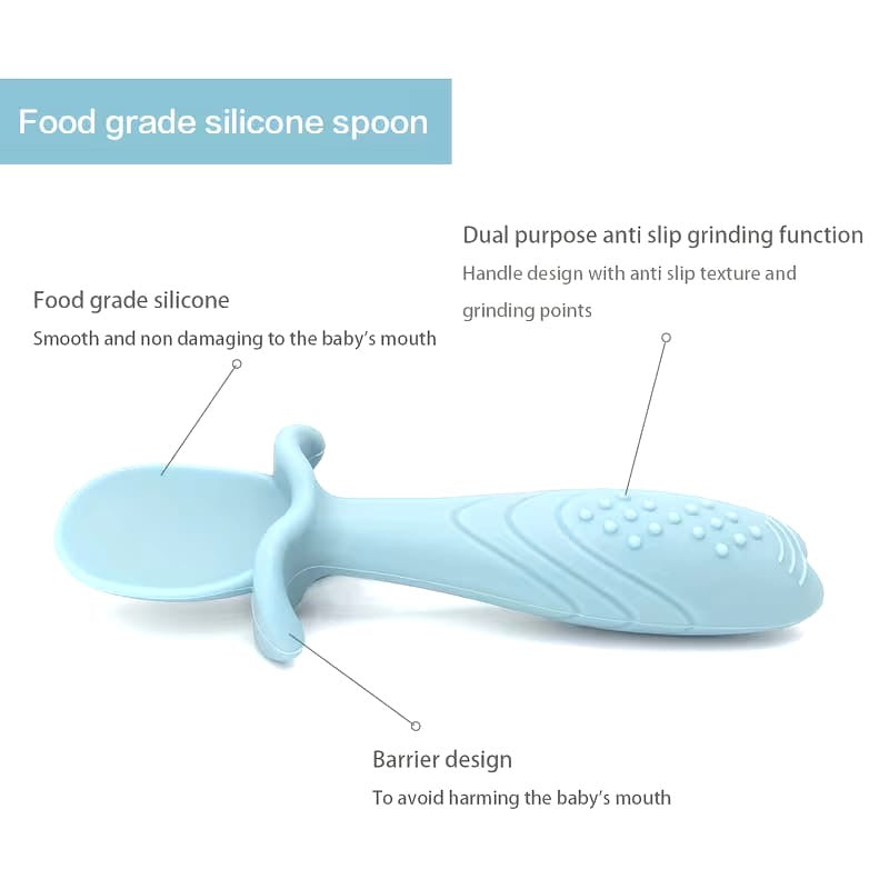 3 Pcs Silicone Pre Spoon & Fork Set | Feeding Utensils, Chewable Silicone Spoon, Self-feeding Set, Training Spoon, 100% Food Grade Silicone, BPA-free - Cutlery