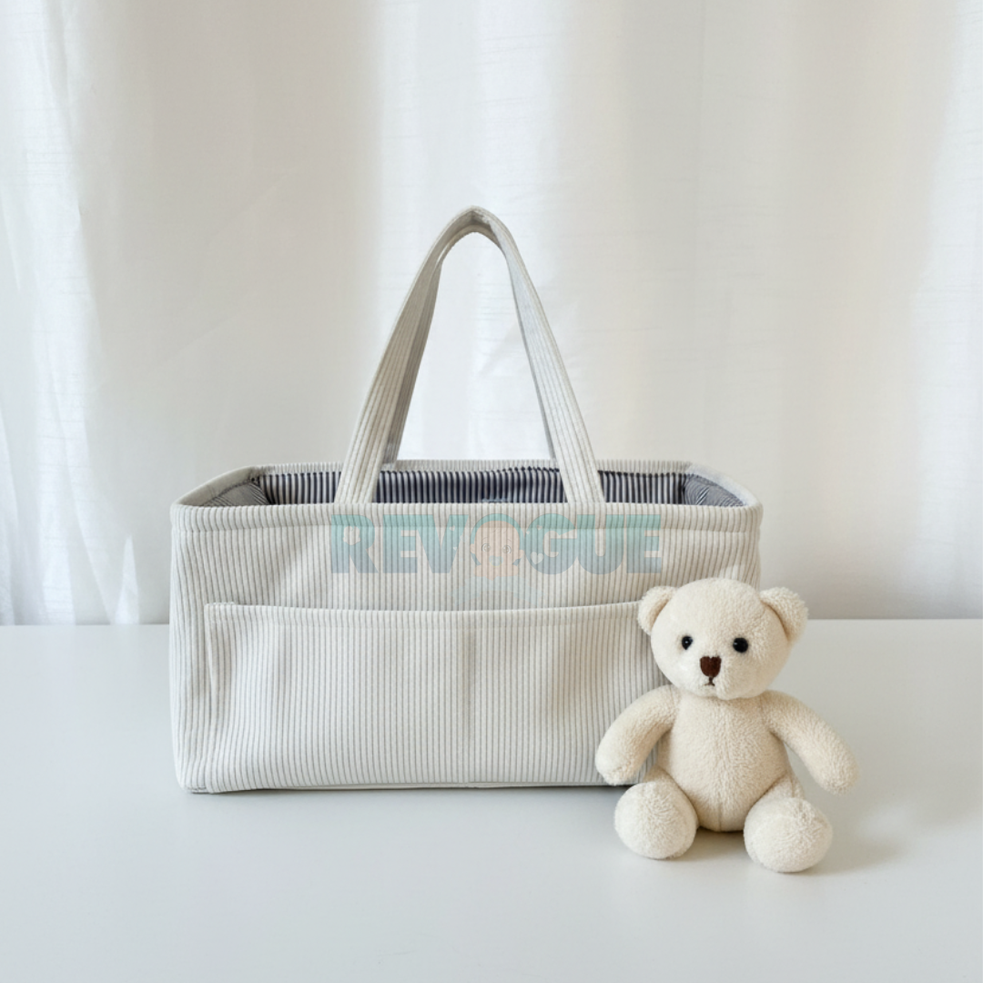 Baby Nappy Caddy Corduroy | Diaper Caddy Organiser - Diaper & Mother Bags